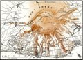 Map of lava from Vesuvius outputs from the 1631 year, vintage engraving