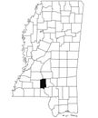 Map of Lawrence County in Mississippi state on white background. single County map highlighted by black colour on Mississippi map