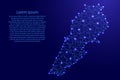 Map of Lebanon from polygonal blue lines, glowing stars vector illustration