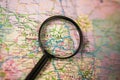 Map of Leeds through magnifying glass, UK city Royalty Free Stock Photo