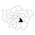 Map of Lewisham in Greater London province on white background. single County map highlighted by black colour on Greater London,