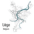 Map of Liege Luik city within administrative borders with roads and rivers on white background