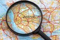 Map of Liverpool in England through magnifying glass, travel destination concept Royalty Free Stock Photo