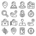 Map and Location Icons Set on White Background. Line Style Vector