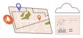 Navigation Map with Markers, Data Analytics Charts, Cloud Storage, and Notification Alert Royalty Free Stock Photo