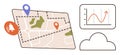 Navigation Map with Location Markers, Chart Metrics, Cloud Connection, and Notification Alert Royalty Free Stock Photo