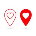 Map location pointer mark with heart. Vector isolated symbol Royalty Free Stock Photo