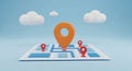 Map with Location Pointers in a Cloudscape Digital Illustration Style Royalty Free Stock Photo