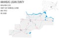 Map of Logan County in Arkansas, USA.