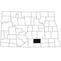 Map of Logan County in North Dakota state on white background. single County map highlighted by black colour on North Dakota map
