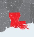 Map of Louisiana with lakes and rivers.