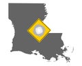 Map of Louisiana and traffic sign hurricane warning Royalty Free Stock Photo