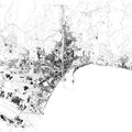 Map of Malaga, satellite view, black and white map. Spain