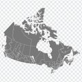 Blank map of Canada. High quality map of Canada with Regions on transparent background