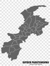 Blank map Khyber Pakhtunkhwa of Pakistan. High quality map Province of Khyber Pakhtunkhwa with municipalities