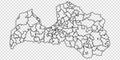 Blank map of Latvia. Departments and Districts of Latvia map. High detailed gray vector map of Republic of Latvia on transparent