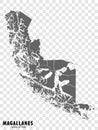 Blank map Magallanes Region of Chile. High quality map Magallanes with municipalities Royalty Free Stock Photo