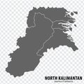 Blank map North Kalimantan province of Indonesia. High quality map North Kalimantan with municipalities
