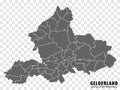 Blank map Province Gelderland of Netherlands. High quality map Gelderland with municipalities