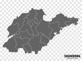 Blank map Province Shandong of China. High quality map Shandong with municipalities on transparent background