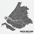 Blank map Province South Holland of Netherlands. High quality map South Holland with municipalities