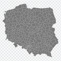 Blank map Republic of Poland. Districts of Poland map. High detailed vector map Poland on transparent background for your web site Royalty Free Stock Photo