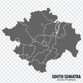 Blank map South Sumatra province of Indonesia. High quality map South Sumatra with municipalities on transparent background