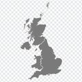 Blank map of United Kingdom. High quality map of  Great Britain with provinces on transparent background for your web site design, Royalty Free Stock Photo