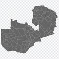 Blank map of Zambia. Districts of Zambia map. High detailed vector map Republic of Zambia on transparent background for your web