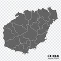 Blank map Province Hainan of China. High quality map Hainan with municipalities on transparent backgroun