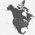 Map of North America. Detailed map of North America with States of the USA and Provinces of Canada. Template. Royalty Free Stock Photo