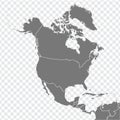 Map North and Central America vector. Gray similar North map blank vector on transparent background. Royalty Free Stock Photo