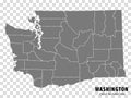 State Washington map on transparent background. Blank map of Washington with regions in gray for your web site design, logo, app