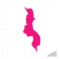 Map of Malawi pink highlighted with neighbor countries