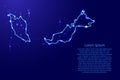 Map Malaysia from the contours network blue, luminous space stars for banner, Royalty Free Stock Photo