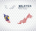 Map of Malaysia with hand drawn sketch pen map inside. Vector illustration Royalty Free Stock Photo