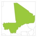 Map of Mali green highlighted with neighbor countries