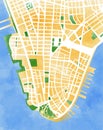 Map Manhattan, New York City, drawn by hand