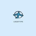 Map airplane with plane icon. Vector flat style illustration air ticket booking logo template. Logo concept of navigator, loukost,