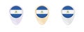 Map markers with flag of Nicaragua, 3 color versions Royalty Free Stock Photo