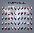 Map markers with flags - Asia. Original colors