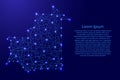 Map of Mauritania from polygonal blue lines, glowing stars illustration