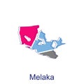 Map of Melaka colorful modern vector design template