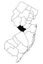 Map of Mercer County in new jersey state on white background. single County map highlighted by black colour on new jersey map