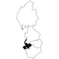 Map of Merseyside in north west England province on white background. single County map highlighted by black colour on north west
