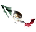 Map of Mexico with waving flag isolated on white Royalty Free Stock Photo