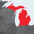 Map of Michigan with lakes and rivers.
