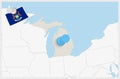 Map of Michigan with a pinned blue pin. Pinned flag of Michigan Royalty Free Stock Photo