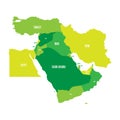 Map of Middle East, or Near East, in shades of green.
