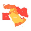 Map of Middle East, or Near East, in shades of orange. Simple flat vector ilustration